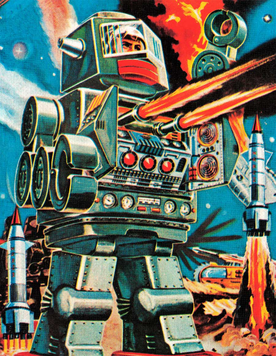 Exciting scene of a military robot