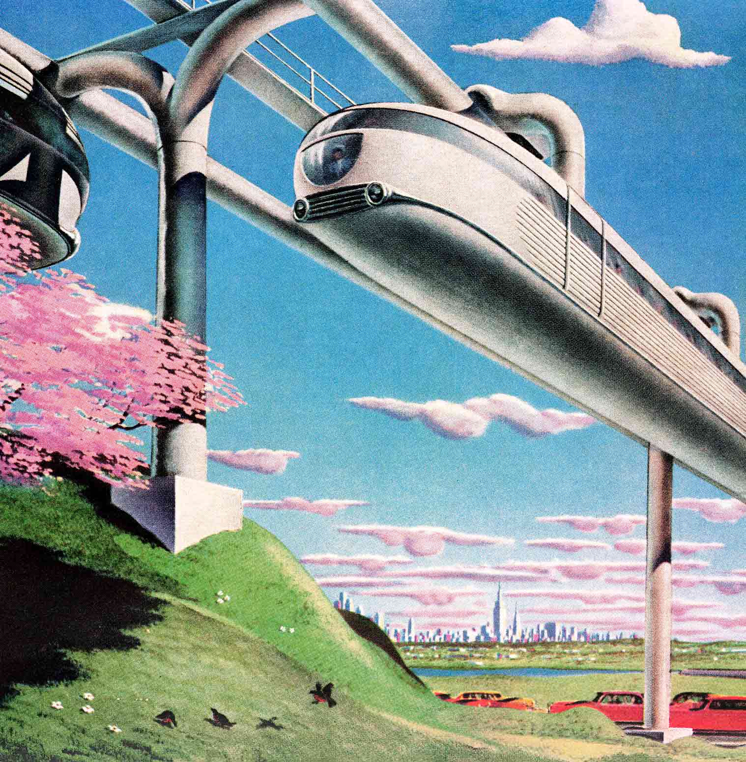 Futuristic monorail trains