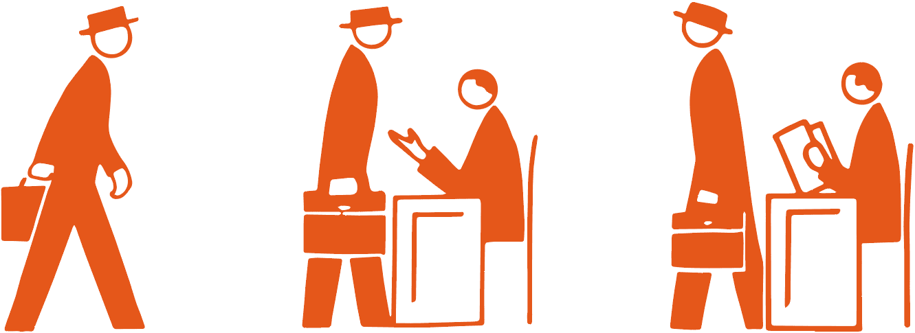 Stylized scene of a worker applying for a job